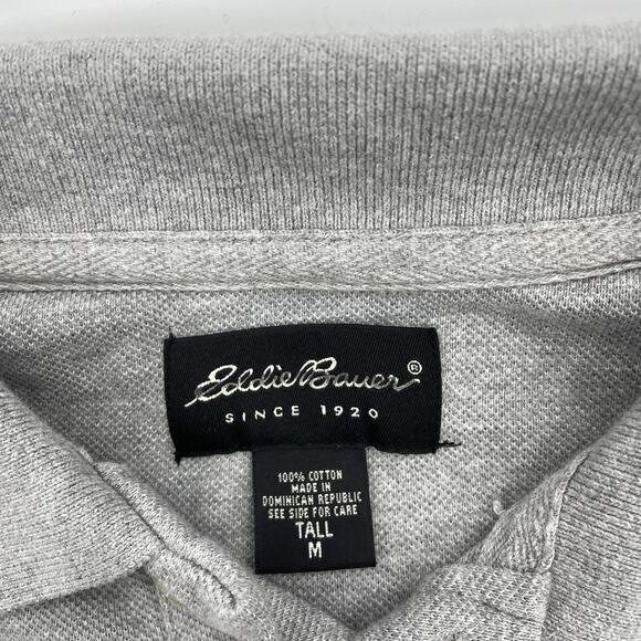 EDDIE BAUER Long Sleeve Collared Knit Polo Shirt Grey Mens L Tall Basic Layer - Picture 3 of 5